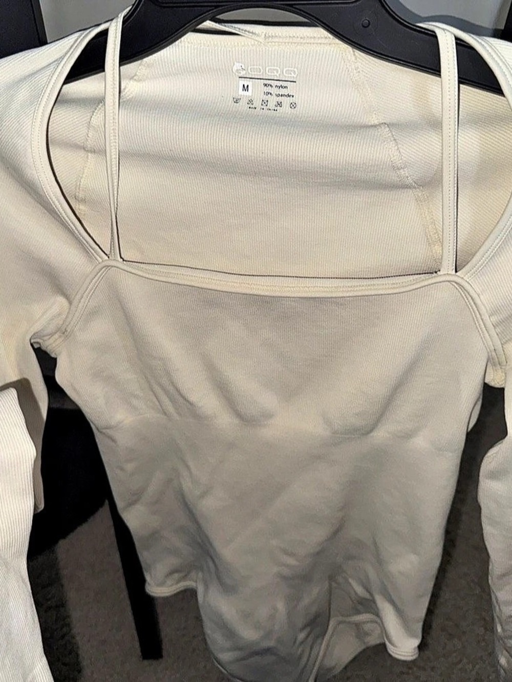 Ribbed Long Sleeve Bodysuit in White Size Medium
